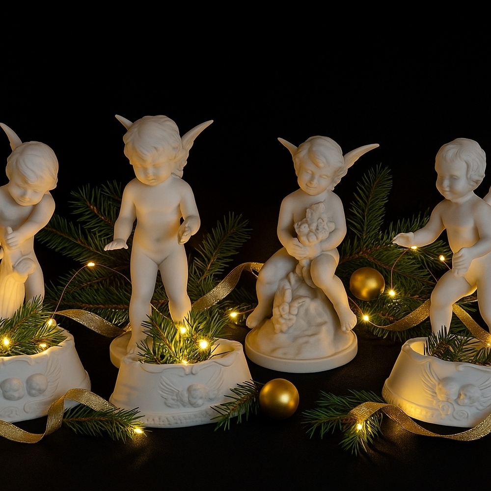 Rare German Bisque Cherub Putti Set w/ Flower Frogs 🖤Holiday Mantle Centerpiece - Picture 1 of 10